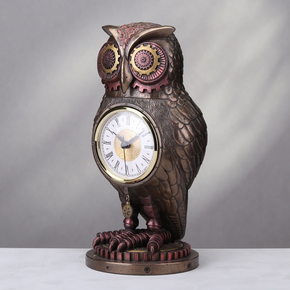 Owl Clock Figurine Table Decor